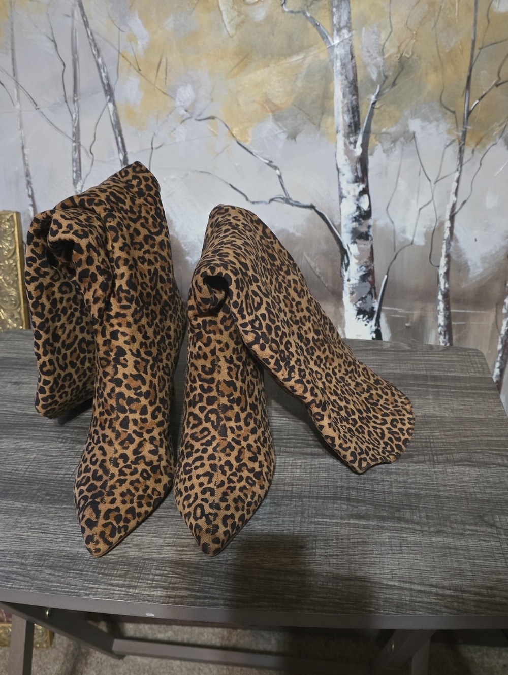 Chinese Laundry Leopard Print Pointed Toe Ankle Boots